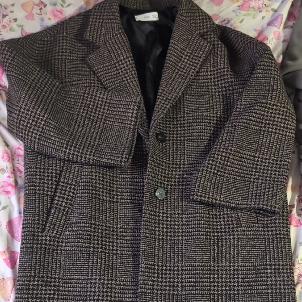 Mango Black and Brown Plaid Trench Coat